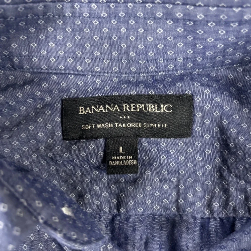 Banana Republic Mens Soft Wash Tailored Slim Fit Blue Diamond Pattern Shirt L
